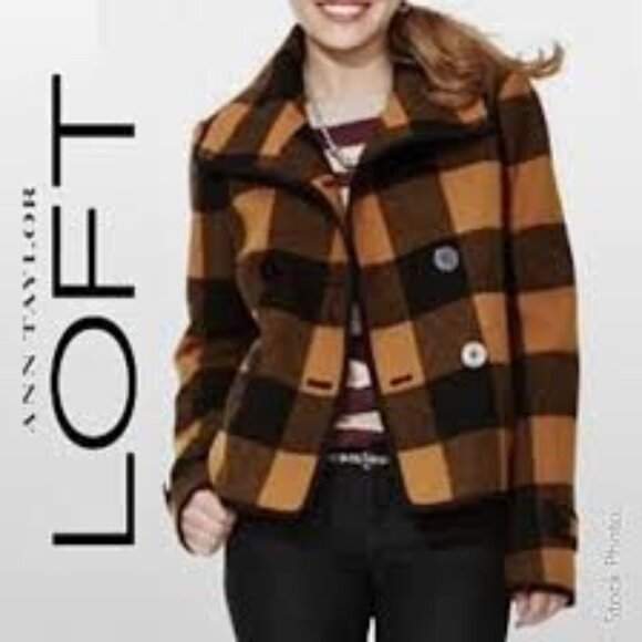 Loft Wool Blend Buffalo Plaid Jacket in Mustard And Black Size SP EUC - Picture 4 of 16